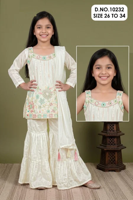 Fenil 10232 Ho Silk Embroidery Kids Girls Wear Sharara Suits